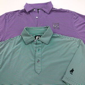 FootJoy FJ Medium Golf SS Stretch Button Polo Striped Solid Shirt LOT OF 2 MINT